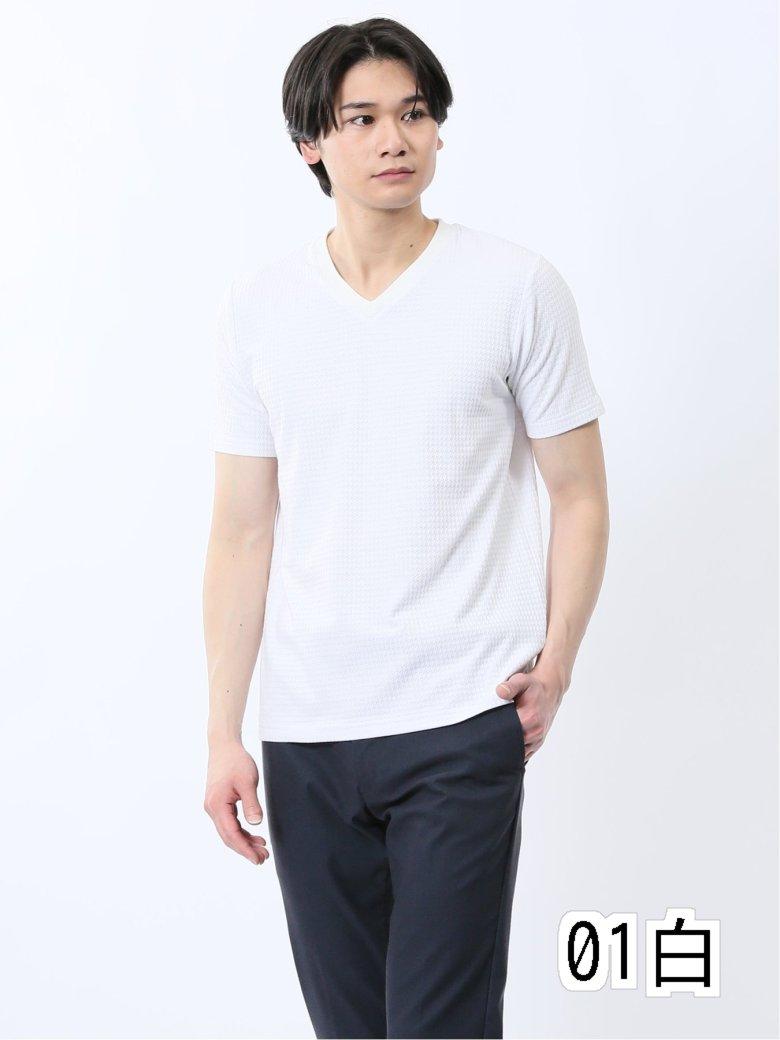 ふくれ千鳥ジャガードVネック半袖Tシャツ