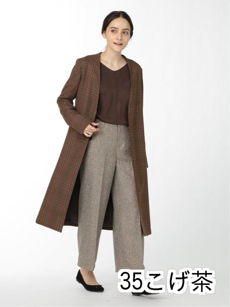 【値下げ】 マルゾット/MARZOTTO ウール カラーレスコート チェック こげ茶 その他アウター