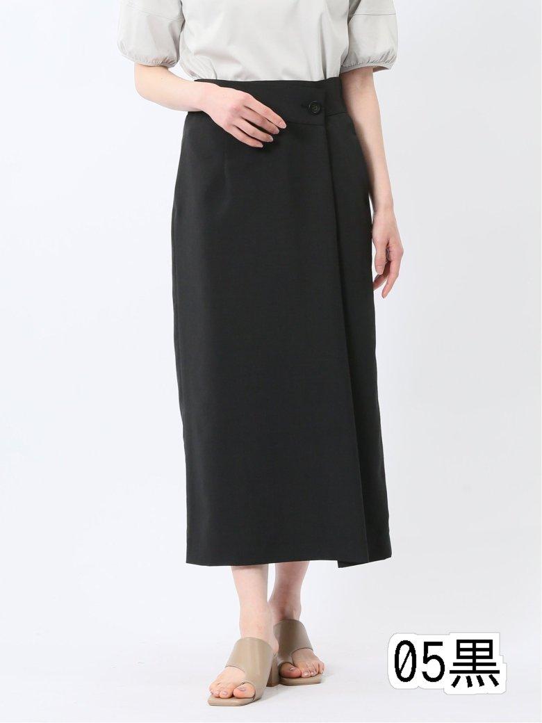 【値下げ】 杢調 ラップ風ロングスカート 黒(セットアップ可能)