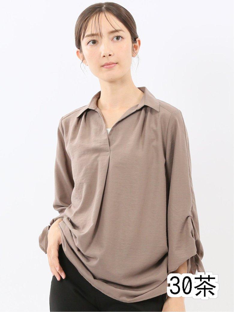 【タイムセール】 袖リボンかぶり スキッパーシャツチュニック