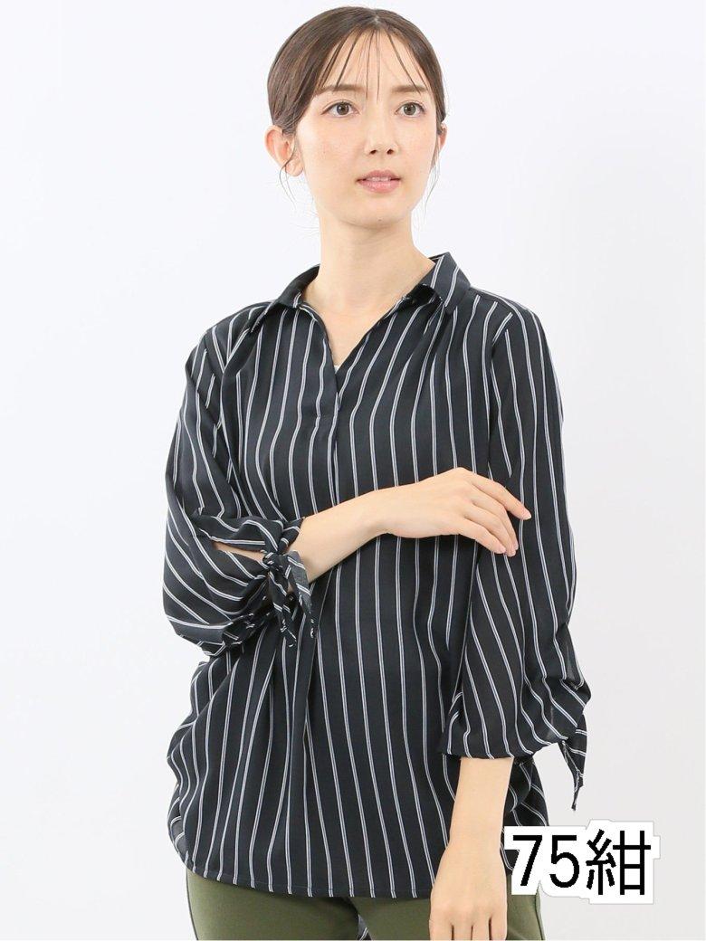 【タイムセール】 袖リボンかぶり スキッパーシャツチュニック