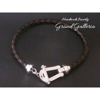 【送料無料】【GrandGalleriaグランドガレリア】馬蹄型ホースシューブレスレットダークブラウン焦げ茶腕回り15〜25cm牛革レザーシルバーシルバーアクセサリーシルバー925ハンドメイド手作りメンズ彼氏誕生日プレゼントギフト包装