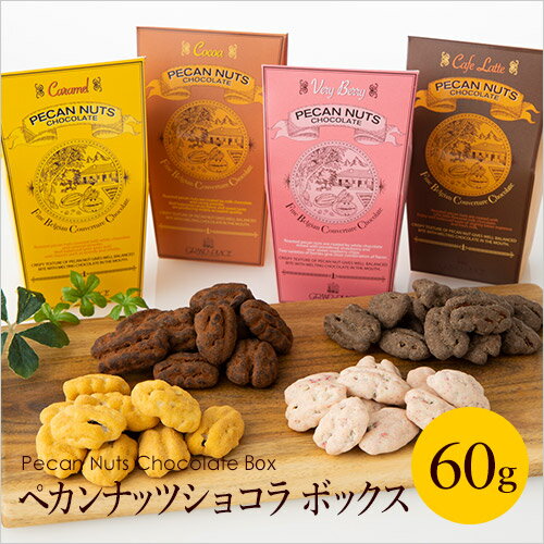 【4箱セット】ペカンナッツショコラ60g　シーズナルボックス4種/キャラメル、ココア、ベリーベリー、カフェラテ×各1箱[あす楽 送料無料 ピーカンナッツチョコレート バレンタイン 義理チョコ プチギフト ばらまき 個包装 キャッシュレス 還元]