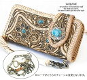 ポイント2倍 ゴダン 財布 長財布 GODANE ダイヤモンドパイソン ラウンドファスナー 手彫り ハンドメイド カービング＆ターコイズ spcw905stanTQ G バイカーズウォレット チェーン付 ベジタブルタンニングレザー 天赦日 一粒万倍日