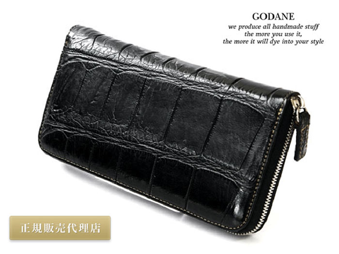 楽天GRANSポイント2倍 GODANE ゴダン 財布 長財布 シャムクロコダイル シングル ラウンドファスナー spsw1201sd Blackw ブラック 内側：ヌメ革 ワニ革財布 メンズ 春財布 誕生日プレゼント ウォレット 天赦日 一粒万倍日