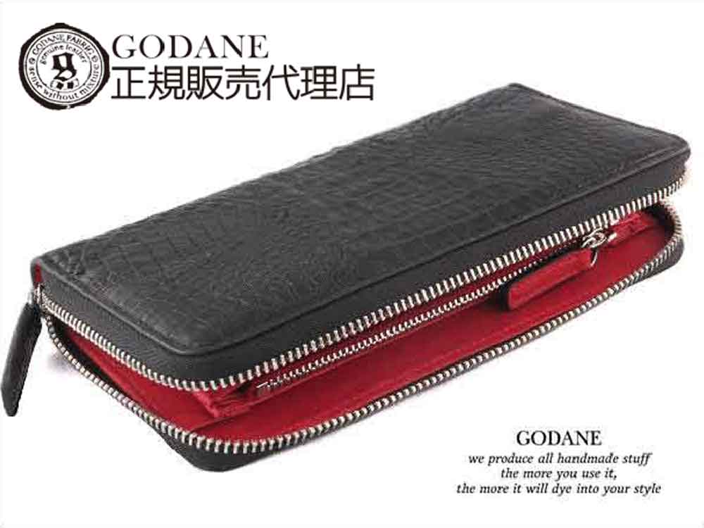 ポイント2倍 ゴダン 財布 長財布 GODANE ラウンドファスナー カイマン クロコダイル テールレザー spcw8017cpRDBK プレゼント インサイドレッド ブラック ワニ革 メンズ 春財布 ウォレット 天赦日 一粒万倍日