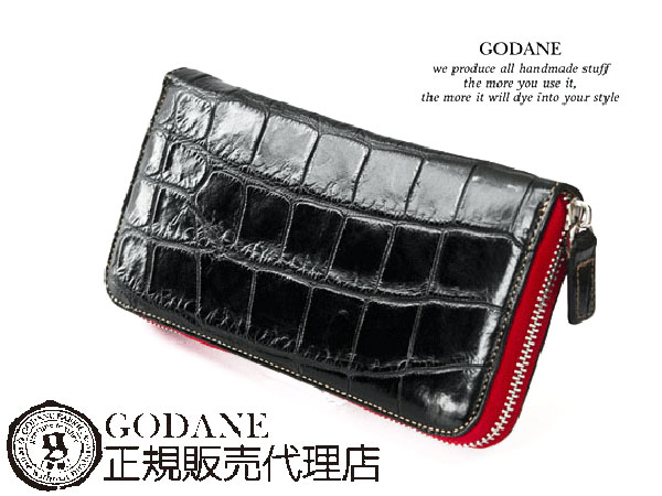 栃木レザー ポイント2倍 GODANE ゴダン 財布 長財布 シャムクロコダイル シングル ラウンドファスナー　spsw1201sd RedBlack インサイドレッド 内側：栃木レザー ワニ革 財布 メンズ 春財布 誕生日プレゼント 天赦日 一粒万倍日