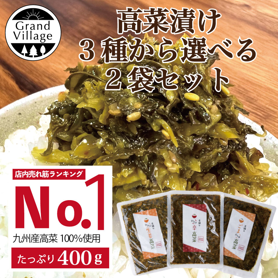 お試し 高菜漬け【2袋セット】3種から選べる 400g 2袋 食べ比べ 高菜 漬物 国産 高菜 たかな 老舗辛子 ごま油炒め 風 生姜 高菜漬 高菜漬け しょうゆ漬け 塩漬け 高菜 ビレッジ 高菜たかな 高菜油炒め 高菜 九州