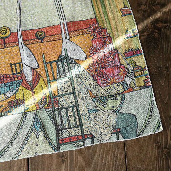 インテリア雑貨 グランデワイルドのリーノエリーナ Lino e Lina ハンカチ フロレゾン ラパン Celebrating life with folks NP015 リネンハンカチ レディース 女性 兎 うさぎ ウサギ ラビット rabbit｜アングル2