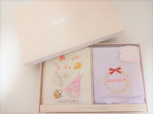 ジルスチュアート　JILL STUART　おしゃれアイテム柄　ロゴ入り　タオルハンカチ＆ミラーセット　（白・ラベンダー）