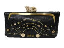 アナスイ ANNA SUI ファンタジア 外ガマ 2つ折り 長財布 口金 ユニコーン ヤギ革 牛革 ブラック レディース 財布