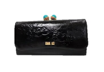 アナスイ ANNA SUI バルーン 外ガマ かぶせ 長財布 口金気球型 雲&星柄 イタリアンレザー 牛革 ブラック レディース