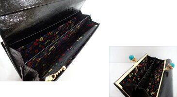 アナスイ ANNA SUI バルーン 外ガマ かぶせ 長財布 口金気球型 雲&星柄 イタリアンレザー 牛革 ブラック レディース
