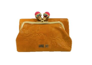 アナスイ ANNA SUI バルーン 外ガマ 2つ折り 財布 口金気球型 雲&星柄 イタリアンレザー 牛革 マスタード レディース