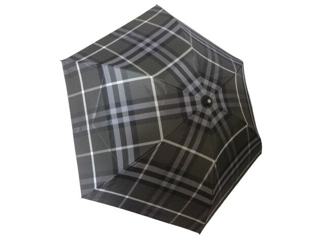 バーバリー 傘 メンズ バーバリー　BURBERRY　総チェック柄　ロゴ入り　紳士折り畳み傘　雨傘　日本製　はじきカバー付き　ダークグレー