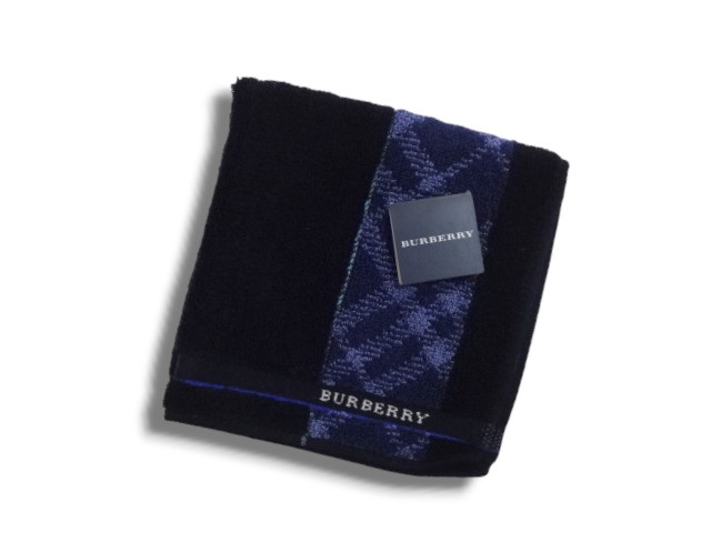 バーバリー バーバリー　BURBERRY　ハンカチ　タオルハンカチ　綿100％　日本製　ホースマーク刺繍　メンズ　ネイビー