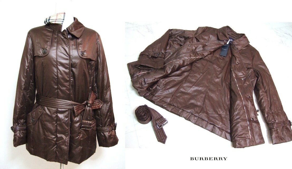 バーバリー ロンドン BURBERRY LONDON ダウンジャケット ショートコート 内側縁取り・襟裏 ノバチェック柄 軽量 ブラウン 44 定価10.5万円