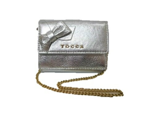 TOCCA トッカ SPARKLE RIBBON TRIFOLD WALLET3つ折り 財布 ミニウォレット リボンモチーフ チェーン付き シルバー