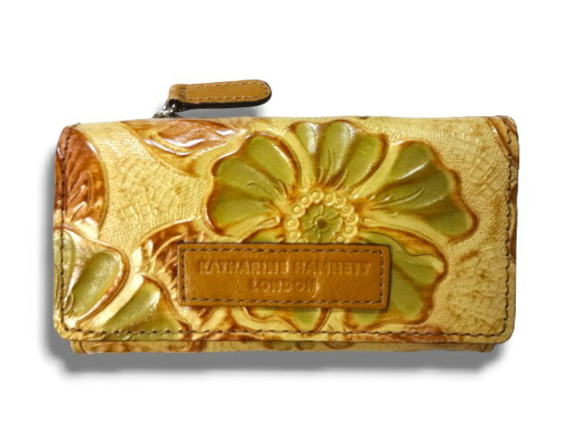 キャサリン・ハムネット ロンドン　KATHARINE HAMNETT LONDON　ローザ　キーケース　花柄型押し柄　色染め手作業　牛革　グリーン　レディースキーケース