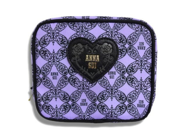 アナスイ　ANNA SUI　ポーチ　化粧ポーチ　コスメポーチ　スクエアポーチ　バタフライ＆ロゴ柄　ハート＆ローズ　パープル　紫　レディース　女性