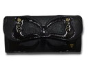 アナスイ ANNA SUI ビッグバタフライ 外ガマ かぶせ長財布 口金つぼみ型 エナメルバタフライ ヤギ革 羊革 ブラック レディース財布 ブランド箱あり