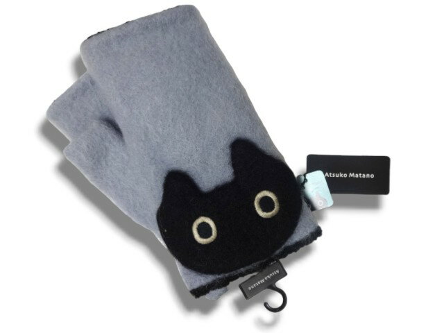 アツコマタノ Atsuko Matano またのあつこ マタノアツコ 手袋 黒猫 猫 キャット アイスグレー ICE GRAY レディース 裏起毛 厚手 21~22cm