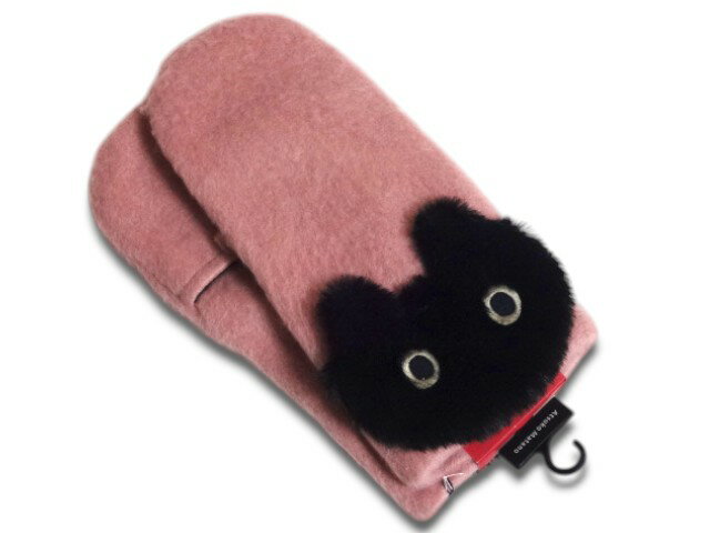 アツコマタノ Atsuko Matano またのあつこ マタノアツコ 手袋 黒猫 猫 キャット ふさふさ猫 黒猫MEME レディース ピンク 裏起毛 21~22cm