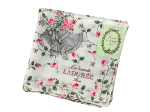 スクレ by ラデュレ LADUREE ハンカチ 大判ハンカチ 小花刺繍 小花柄 ハット ロゴ入り 綿100% 日本製 ホワイト 白 スクレ by ラデュレ LADUREE ハンカチ 大判ハンカチ 小花刺繍 小花柄 ハット ロゴ入り 綿100% 日本製 ホワイト 白