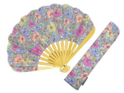 リバティ LIBERTY×アフタヌーンティー Afternoon Tea 扇子&ケース セット コラボ リバティプリント柄 シェル型 花柄 ピンク×ライトブルー 綿100%・竹使用