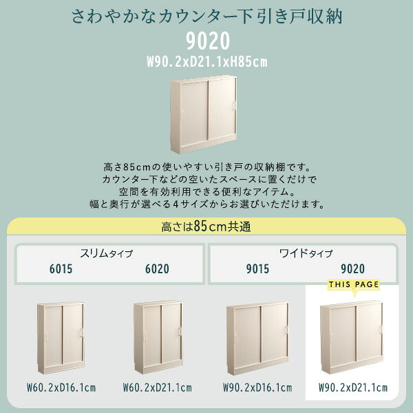 さわやかなカウンター下引き戸収納9020