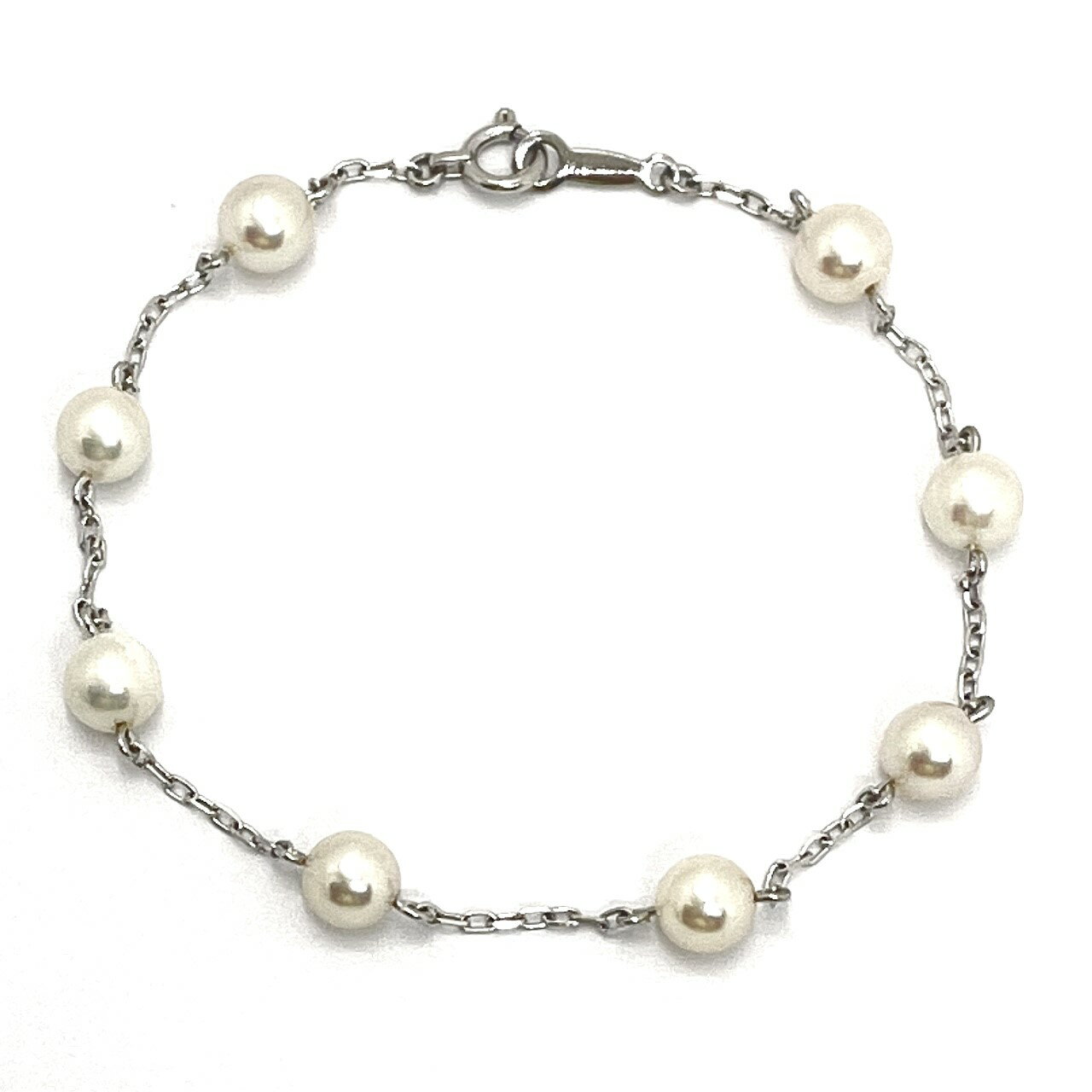 【3/18(月)～全品5%OFFクーポン】MIKIMOTO / ミキモト　パールブレスレット　ステーション　K18WG　5.2~5.3mm　17.5cm　【中古】 　アコヤ真珠　プレゼント　ギフト