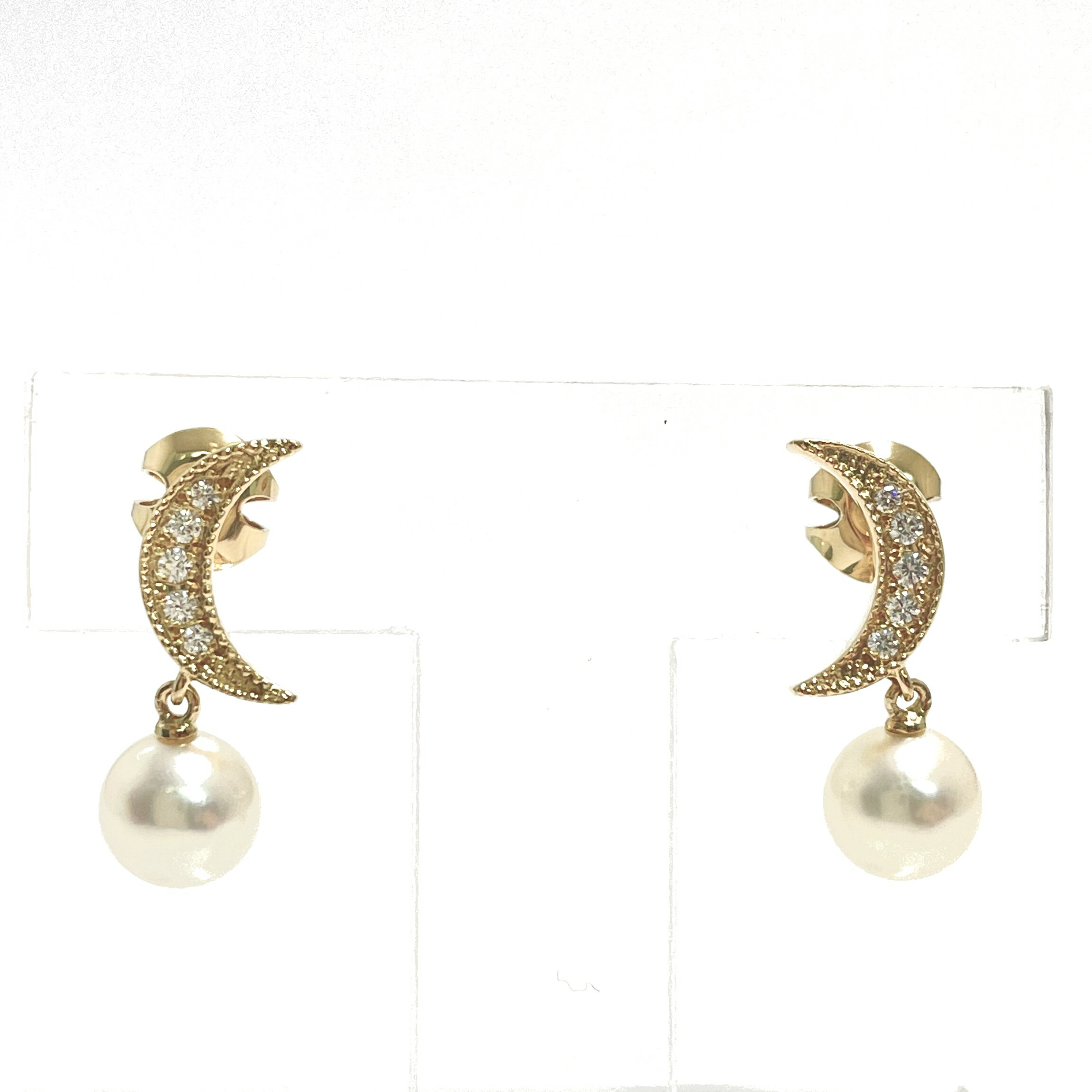 Rakuten - MIKIMOTO / ミキモト　パール ダイヤ ピアス　ムーン　K18YG　7.0mm 【中古】 月　アコヤ真珠　ダイヤモンド　ミル打ち　プレゼント