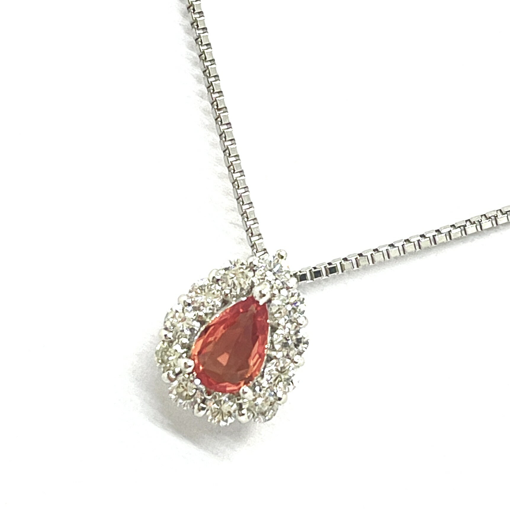 Rakuten - オレンジサファイア ダイヤ ネックレス　Pt900/Pt850　0.322ct/0.29ct　ペアシェイプ 【中古】 ペンダント　ティアドロップ　ダイヤモンド　プレゼント