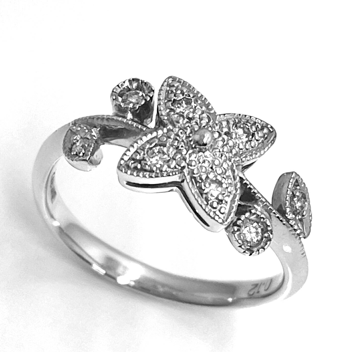 樂天商城 - ダイヤリング　フラワー　K18WG　0.12ct　11号 【中古】　指輪　花　ダイヤモンド　プレゼント