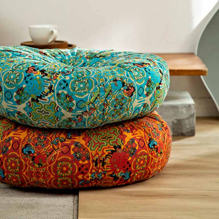 円形 55*55cm クッション フロアクッション 丸形 55*55cm ラウンドクッション 丸型 エスニック柄 円形 オリエンタル チェアクッション 椅子 クッション 座布団 厚手 背もたれ 座椅子クッション シートクッション チェアパッド オフィス インテリア [2]
