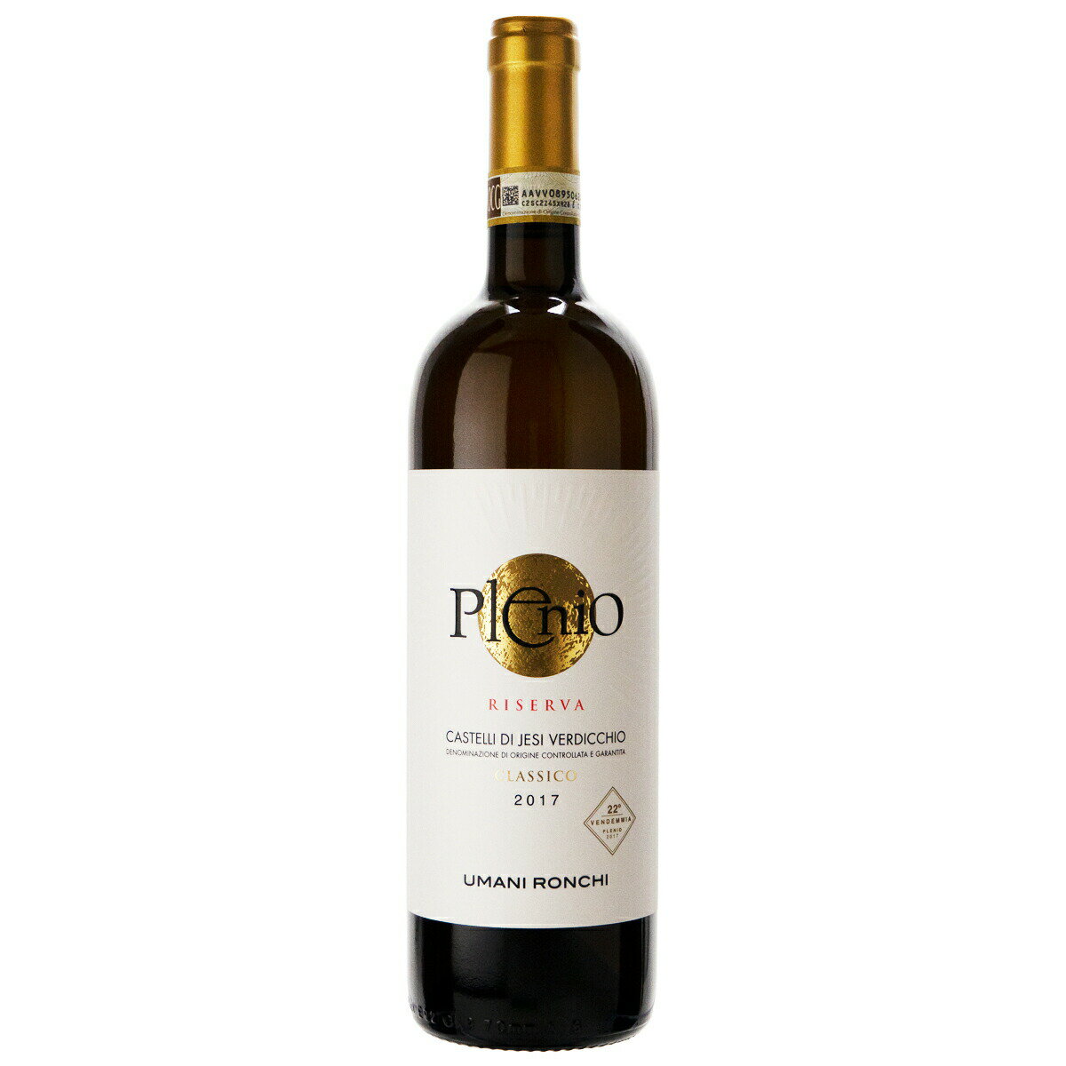素晴らしいワインを数多く生み出す、マルケ州を代表するリーディングワイナリー。2012年度版ガンベロ・ロッソ誌では"カサル・ディ・セッラ・ヴェッキエ・ヴィーニェ"が「白ワイン・オブ・ザ・イヤー」に選ばれました。 ヴェルディッキオやモンテプルチアーノなど土着の品種を使った長期熟成の偉大なワインのみでなく、デイリーに楽しめるコストパーフォーマンスの高いワインにも定評があります。 マルケ州のリーディングワイナリー イタリア中部の東海岸、美しい自然に恵まれたマルケ州のワイナリー、ウマニ・ロンキ社。設立は1955年。いち早く近代的な畑の管理法やブドウ栽培法、新しいワイン醸造法を取り入れました。 近年ではガンベロロッソ誌を始め、国際的にも評価の高いワイン醸造家、ジュゼッペ・カヴィオラ（Giuseppe Caviola）氏をコンサルタントに迎え、バリック熟成を取り入れた"レ・ブスケ"や"クマロ"、また「スーパー・マルケ」と言われる"ペラゴ"など、優れたワインを生み出しています。 マルケ州のリーダー的な存在であるとともに、そのコストパフォーマンスのよさで知られる同社のワインには、気軽にワインを楽しんでほしいという熱い思いが込められています。 ※ウマニ・ロンキ社はマルケ州とアブルッツォ州にブドウ畑と醸造所を所有しています。 2004年4月には、同社オーナーのベルネッティ家に伝わる紋章から、"すい星"を模したロゴを発表。 幸運のサインとして知られるシューティングスターがウマニ・ロンキ社のシンボルマークとなりました。 商品説明 熟したフルーツやバニラの複雑な香りに、リンゴやアーモンドを思わせる、長い余韻が印象的なワインです。“プレーニオ”とは、ラテン語の plenum（完全）に由来し、このワインの複雑さ、華やかさを表しています。 NamePlenio Castelli di Jesi Verdicchio Riserva Classico 生産地イタリア・マルケ州 生産者ウマニ・ロンキ 生産年2014・2017 タイプ白ワイン ブドウ品種ヴェルディッキオ 味わいフルボディ アルコール度数13% 内容量750ml