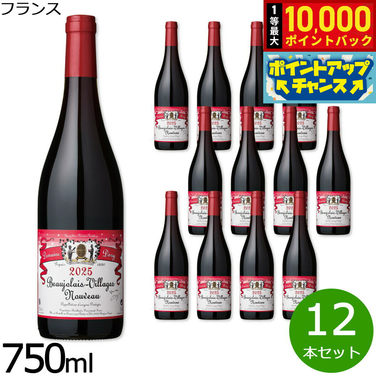 【抽選で最大10000ptバック！お買物マラソン限定！】ボージョレー・ヴィラージュ・ヌーヴォー ドメーヌ・ドリー 2025 フランス産 赤ワイン 金賞 750ml×12本