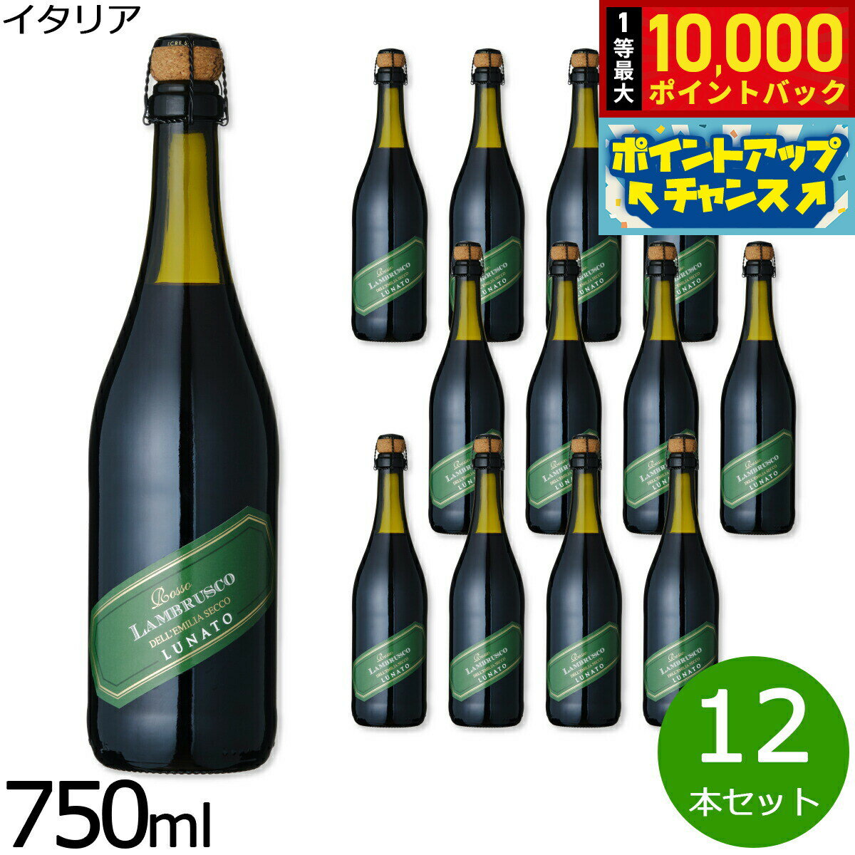 【抽選で最大10000ptバック！お買物マラソン限定！】ルナート ランブルスコ デッレミーリア ヴィノ フリッツアンテ セッコ イタリア産 辛口 赤ワイン 微発泡 NV ノン ヴィンテージ 750ml×12本【送料無料】
