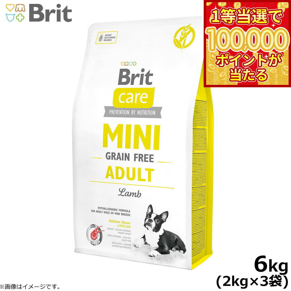 ブリットケア ミニ Brit Care MINI ドッグフード グレインフリー アダルトラム 6kg（2kg×3個）【送料無料】 成犬用 穀物不使用 小型犬用 無添加