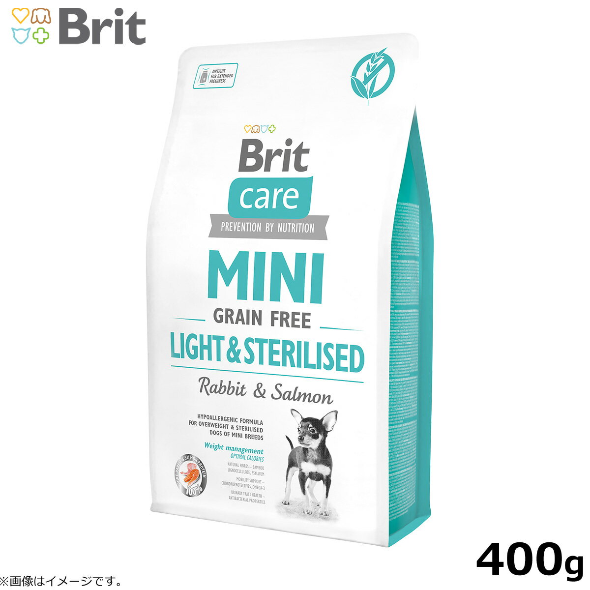 楽天Neel グランドセイコー ショップブリットケア ミニ Brit Caer MINI ドッグフード グレインフリー ラビット＆サーモン 400g 成犬用 穀物不使用 小型犬用 無添加