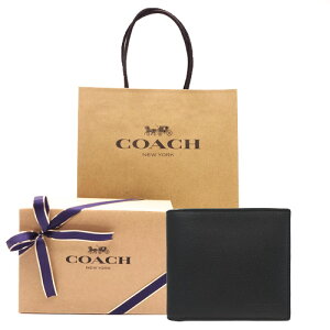 【コーチ箱 紙袋付き ギフト ラッピング無料】コーチ 財布 COACH メンズ財布 カーフ レザー 二つ折り財布 コインケース付き F-75003 BLK【新作モデル】【コ−チ財布】【COACH財布】【サイフ さいふ】【楽ギフ_包装】