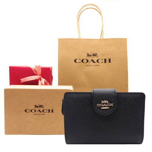 【コーチ箱 紙袋付き ギフト包装無料】コーチ 財布 COACH クロスグレイン レザー 二つ折り財布 6390 IMBLK COACH【新作 新品】【COACH コーチ】【サイフ さいふ】【楽ギフ_包装】【コンビニ受取対応商品】