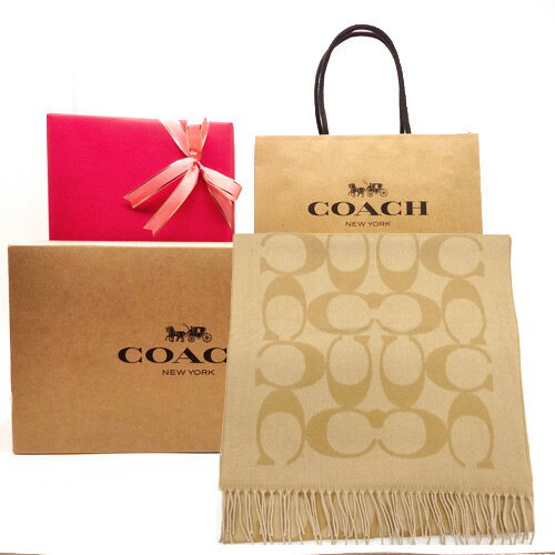 【コーチ箱 紙袋付き ラッピング無料】コーチ マフラー 新作モデル カシミヤブレンド シグネチャー ロゴ マフラー レディース CU-807 CAM ONE キャメル×ベージュ【COACH コーチ】【2025 新作モデル・新品】【楽ギフ_包装】【コンビニ受取対応商品】【あす楽】のサムネイル