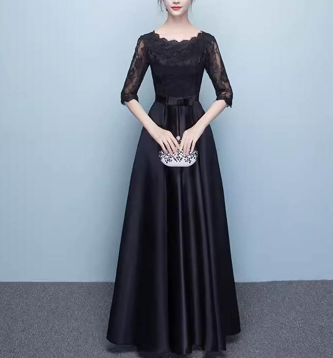 Aラインドレス ドレス ワンピース ウェディング パーティー 結婚式 二次会 演奏会 発表会 ステージ 舞台 フォーマル キャバ 謝恩会 演劇 ラウンジ クラブ ロング マキシ 7分袖 ラウンドネック Aライン レース ウエストマーク 透け感 可愛い きれいめ 大人可愛い 上品