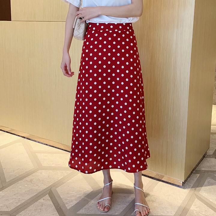 Rakuten - レディース ボトムス ロングスカート 膝下 ミモレ ロング Aライン ハイウエスト サイドファスナー かわいい 大人可愛い きれいめ シンプル カジュアル 上品 おしゃれ レトロ こなれ感 ガーリー 存在感 キュート フェミニン ドット柄 水玉 総柄 春 夏 秋 送料無料