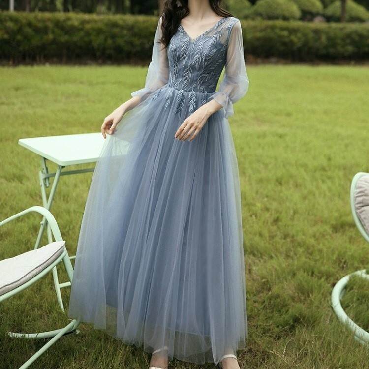 チュールスカートドレス ワンピース 6タイプ パーティー 結婚式 二次会 披露宴 演奏会 発表会 ステージ ダンス 衣装 ロング マキシ 7分袖 ノースリーブ 袖口フリル ケープスリーブ オープンショルダー Vネック ホルターネック 襟付き スタンドカラー キャミソール