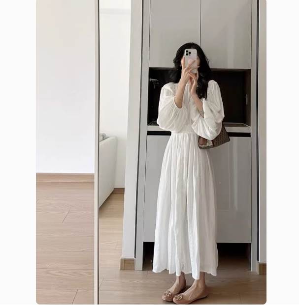 Rakuten - ワンピース ロング ワンピース マキシ 長袖 丈長 ウエストマーク かわいい 大人可愛い きれいめ シンプル 上品 おしゃれ かっこいい レトロ ラフ ルーズ こなれ感 個性的 主役級 存在感 抜け感 無地 春 秋 キュート メンズライク ナチュラル ベーシック 送料無料