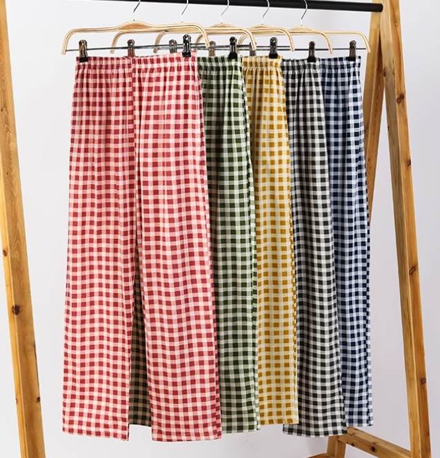 Rakuten - レディース パンツ ボトムス ルームウェア パジャマ 部屋着 寝巻き ロング ポケット ウエストゴム 薄手 送料無料 シンプル カジュアル おしゃれ ラフ ガーリー ルーズ 存在感 キュート ベーシック チェック 格子柄 春 夏 秋 ロングシーズン 学生 デート お泊まり 定番