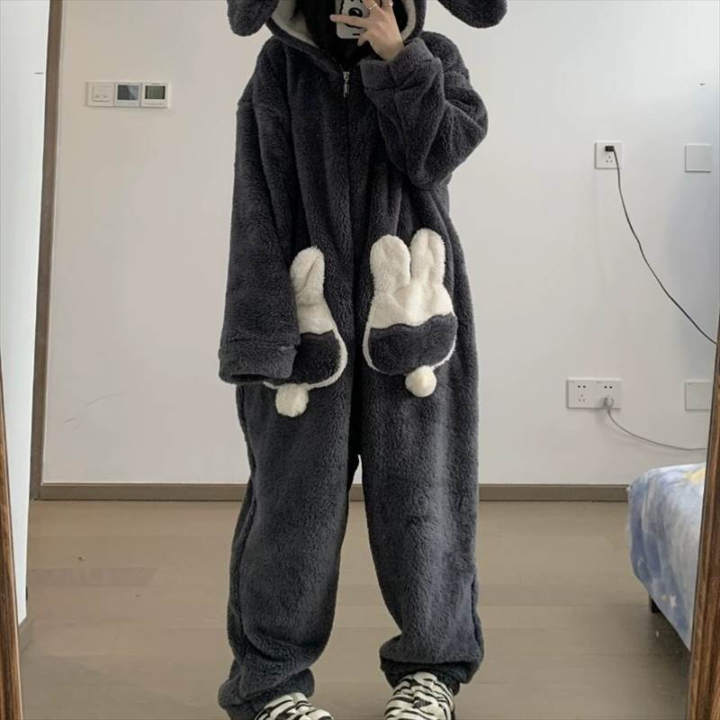 Rakuten - レディース パジャマ 着ぐるみ 寝巻き 長袖 フード もこもこ ふわふわ ファスナー ポケット 厚手 送料無料 大人可愛い きれいめ おしゃれ ラフ ガーリー ラブリー キュート ルーズ 無地 秋 冬 お泊まり 女子会 休日 ホテル お揃い 双子 韓国 コーデ 楽ちん 暖かい 防寒