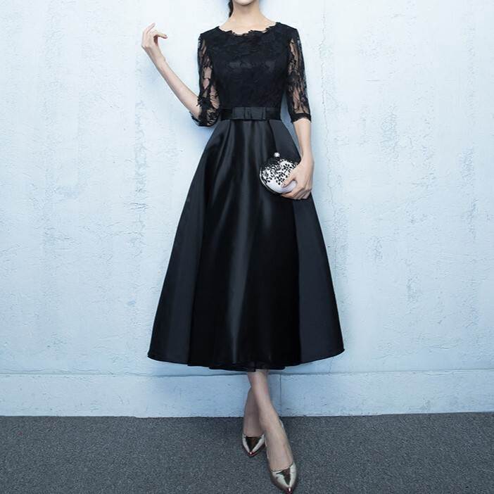 Rakuten - レディース ドレス ワンピース ウェディング パーティー 結婚式 二次会 披露宴 演奏会 発表会 ステージ 舞台 フォーマル 衣装 演劇 ミディアム丈 5分袖 Uネック スリム レース ファスナー きれいめ 送料無料 大人可愛い 上品 おしゃれ ガーリー キュート エレガント Aライン